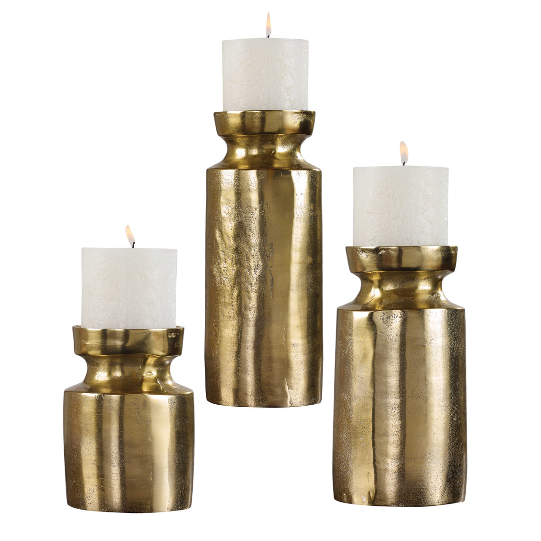 Amina Antique Brass Candleholders Set of 3 Accessories Uttermost