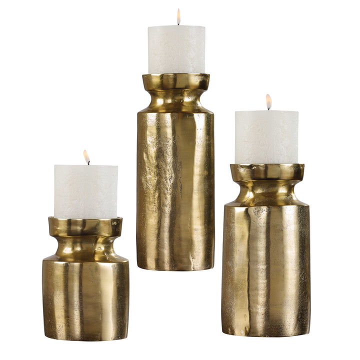 Amina Antique Brass Candleholders Set of 3 Accessories Uttermost