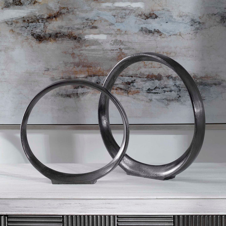 Orbits Black Ring Sculptures Set of 2 Accessories Uttermost