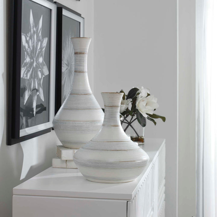 Potter Fluted Striped Vases Set of 2 Accessories Uttermost