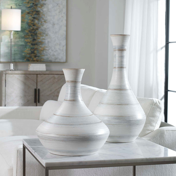Potter Fluted Striped Vases Set of 2 Accessories Uttermost