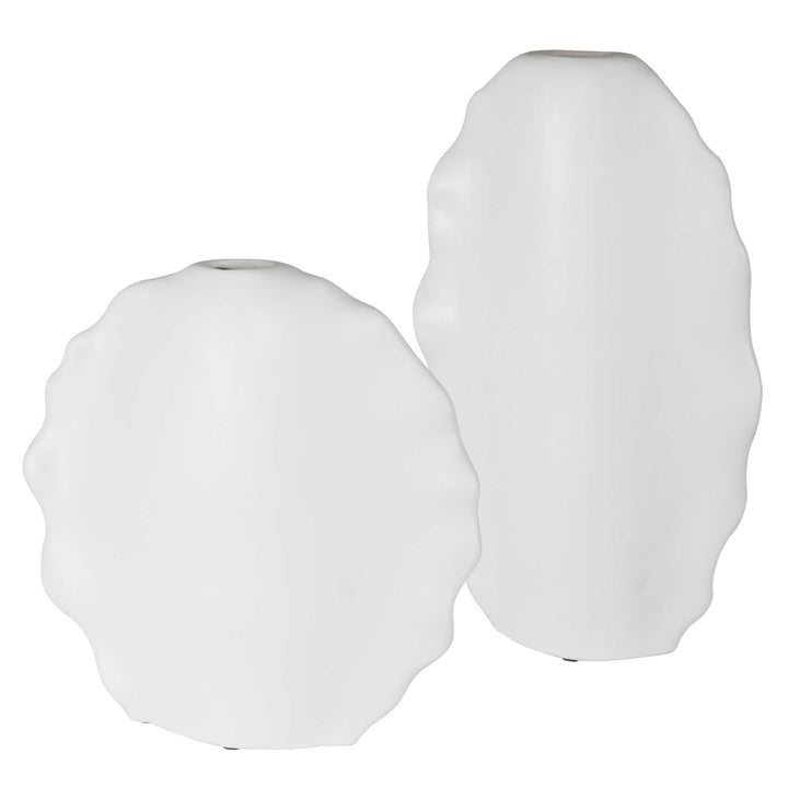 Ruffled Feathers Modern White Vases Set of 2 Accessories Uttermost