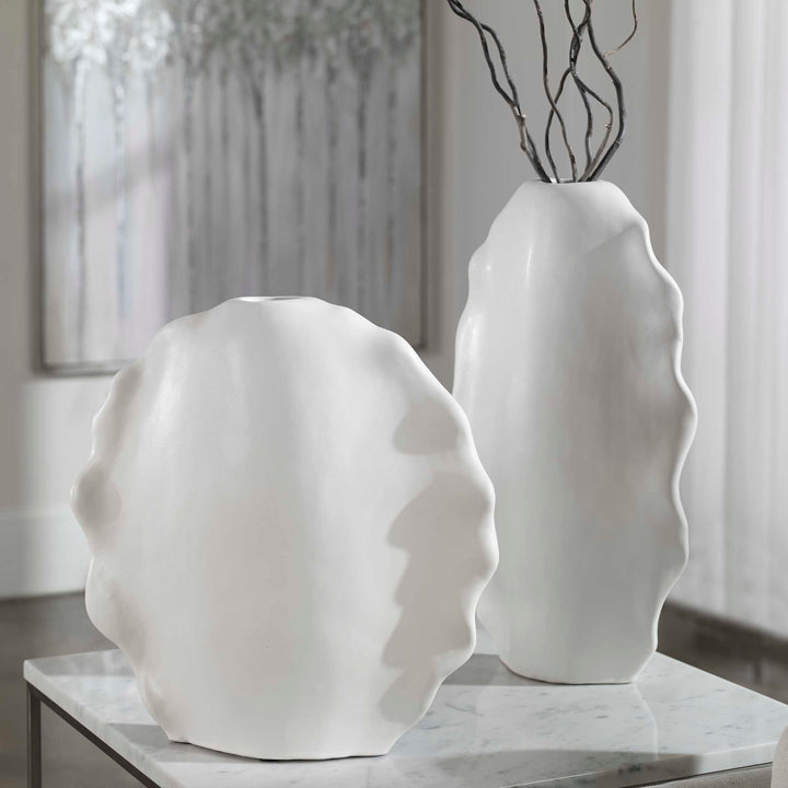 Ruffled Feathers Modern White Vases Set of 2 Accessories Uttermost