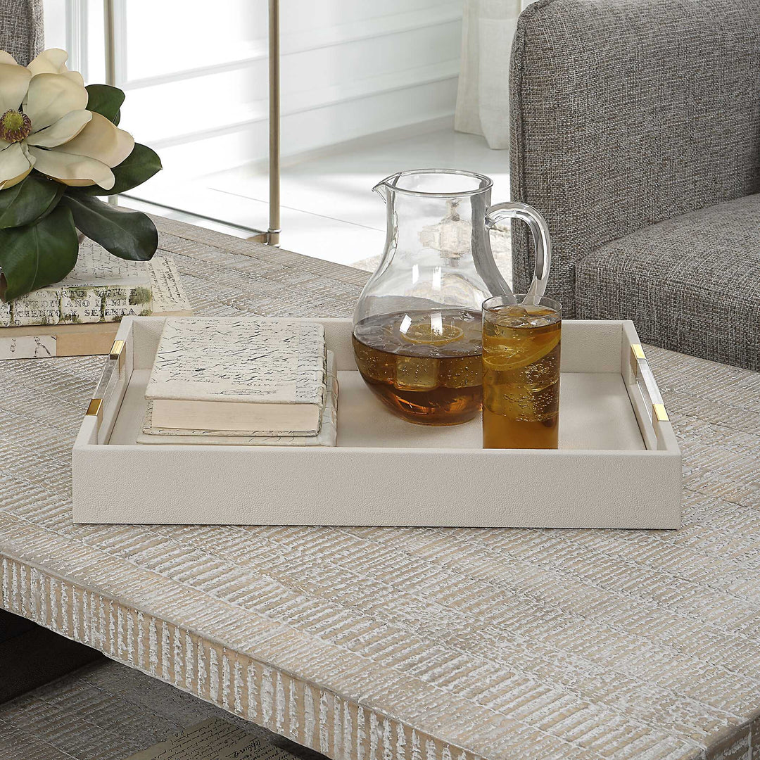 Wessex White Shagreen Tray Accessories Uttermost