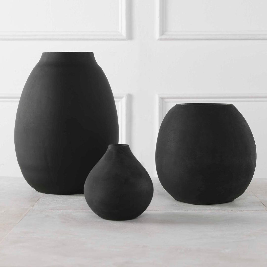 Hearth Matte Black Vases Set of 3 Accessories Uttermost