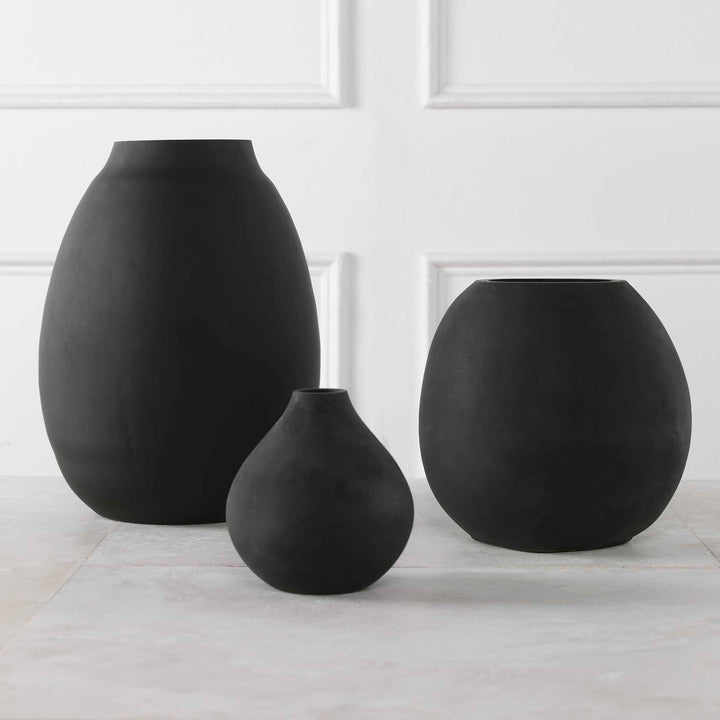 Hearth Matte Black Vases Set of 3 Accessories Uttermost
