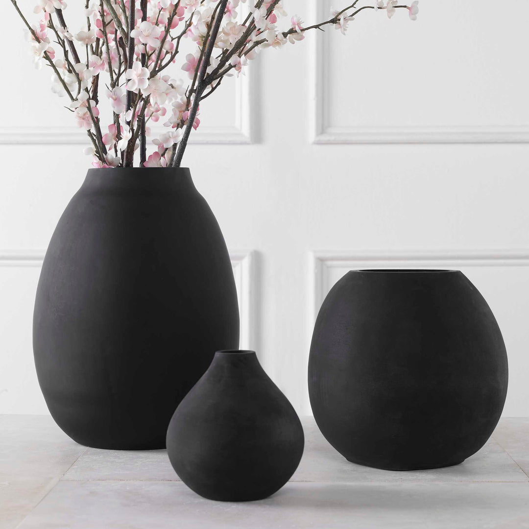 Hearth Matte Black Vases Set of 3 Accessories Uttermost