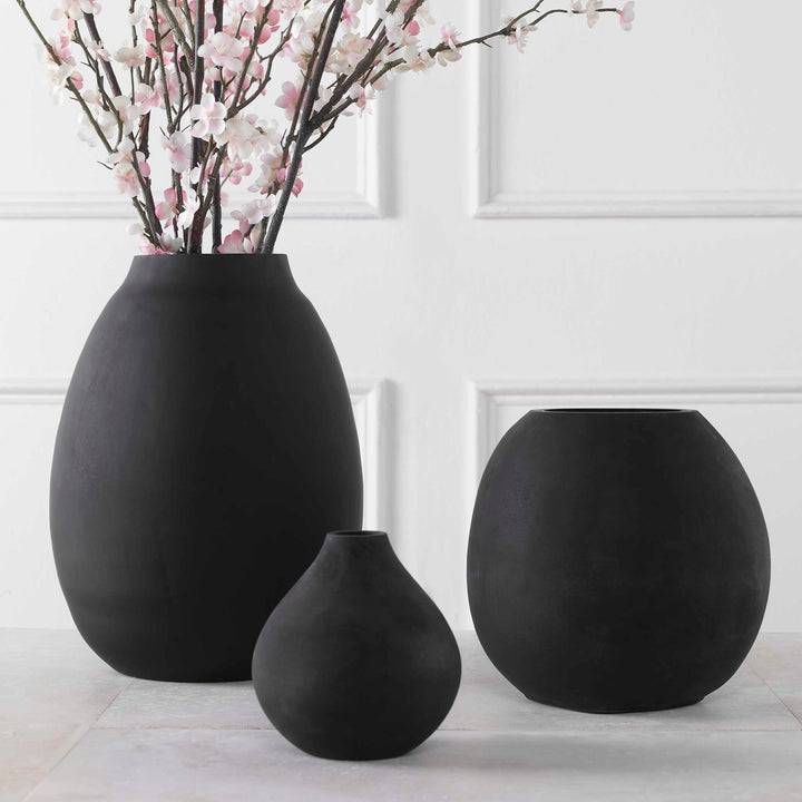 Hearth Matte Black Vases Set of 3 Accessories Uttermost