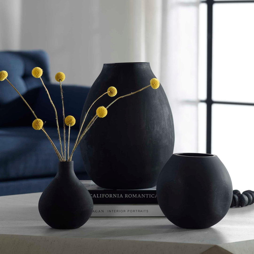 Hearth Matte Black Vases Set of 3 Accessories Uttermost