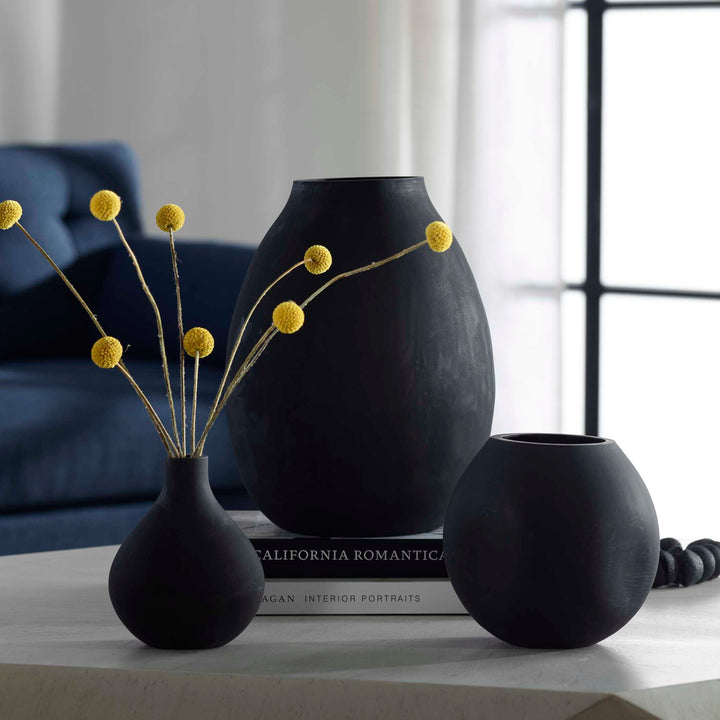 Hearth Matte Black Vases Set of 3 Accessories Uttermost
