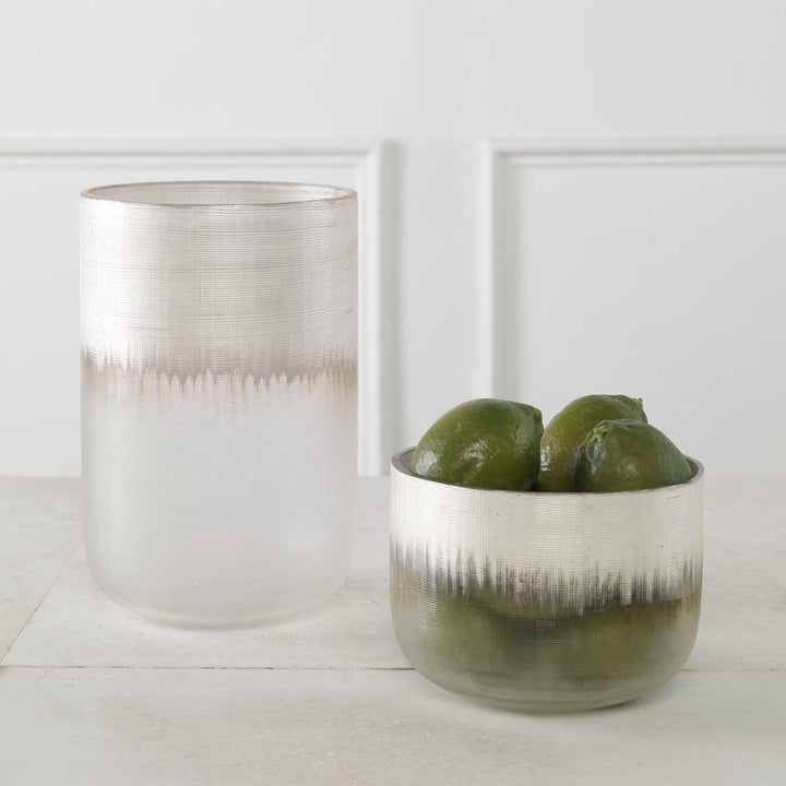 Frost Silver Drip Glass Vases Set of 2 Accessories Uttermost