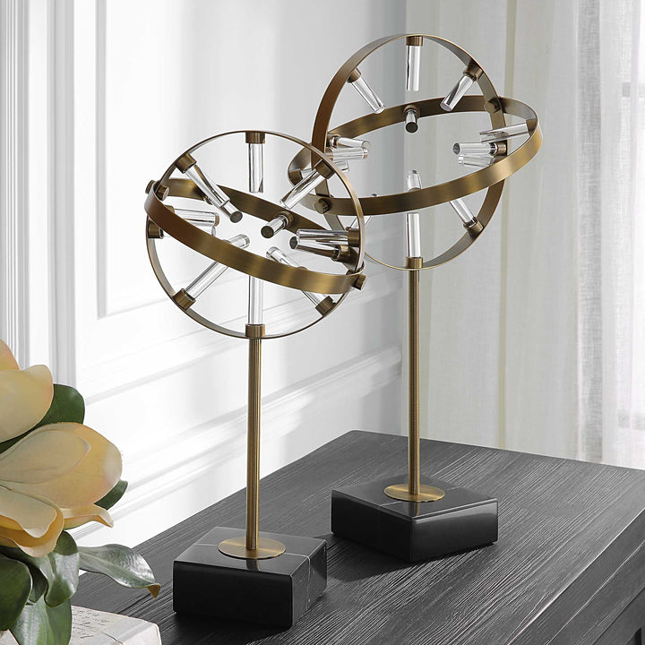 Realm Spherical Brass Sculptures Set Of 2 Accessories Uttermost