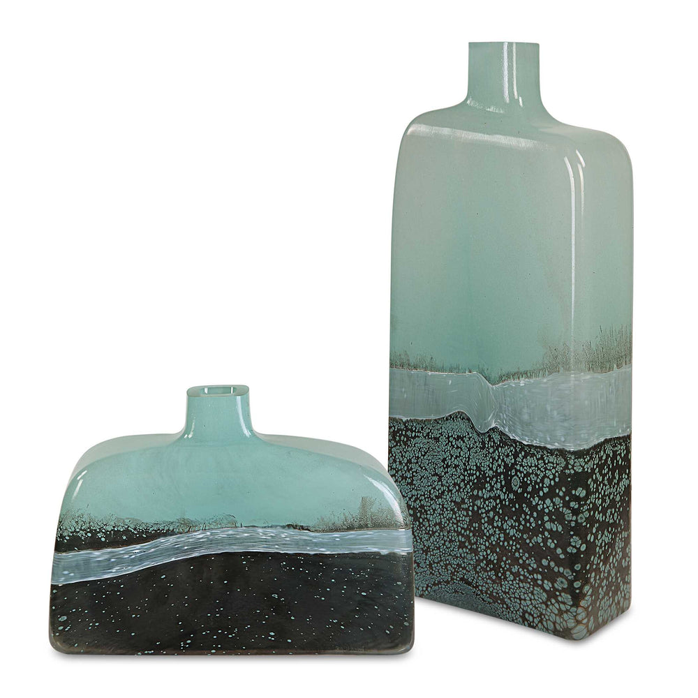 Fuze Aqua & Bronze Vases Set Of 2 Accessories Uttermost