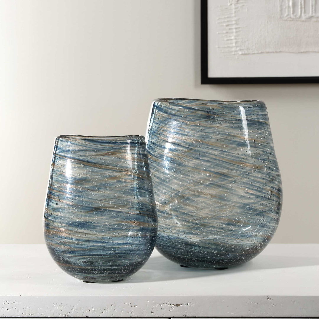 Aurora Swirl Glass Vases Set of 2 Accessories Uttermost