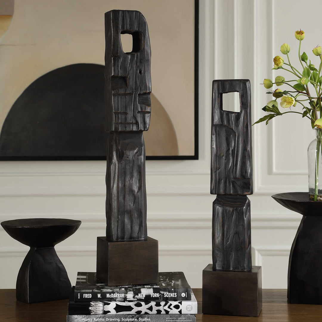 Cipher Black Wood Totems Set of 2 Accessories Uttermost