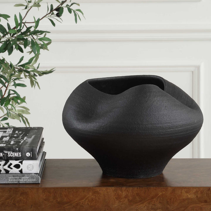 Nocturne Textured Black Bowl Accessories Uttermost