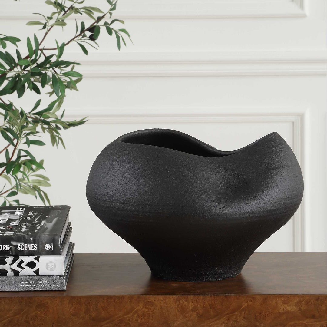 Nocturne Textured Black Bowl Accessories Uttermost