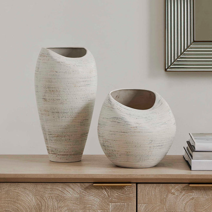 Inara Indoor-Outdoor White Vases Set of 2 Accessories Uttermost