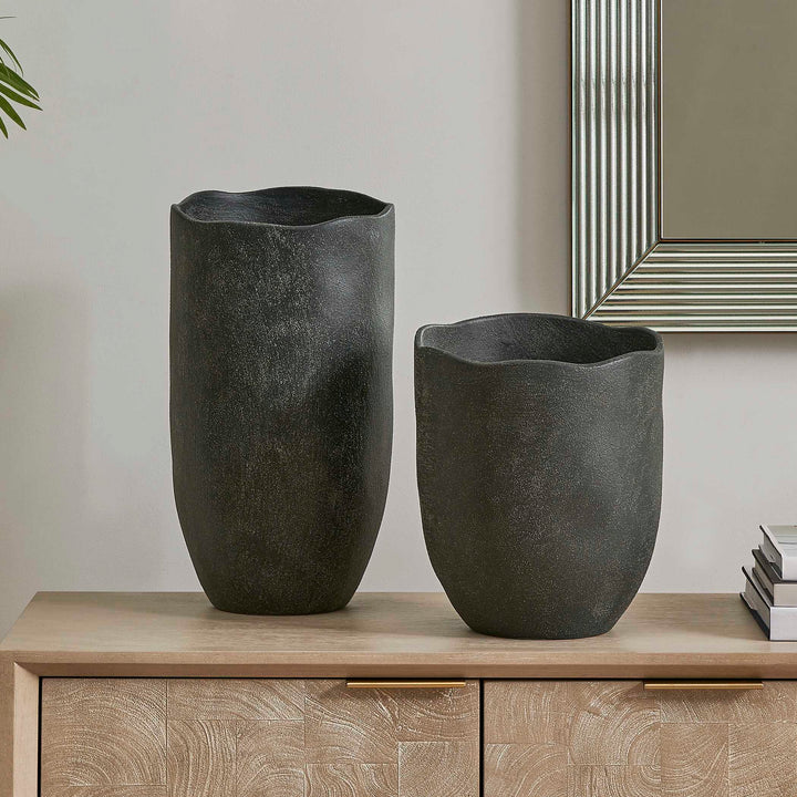 Komorebi Indoor-Outdoor Black Vases Set of 2 Accessories Uttermost