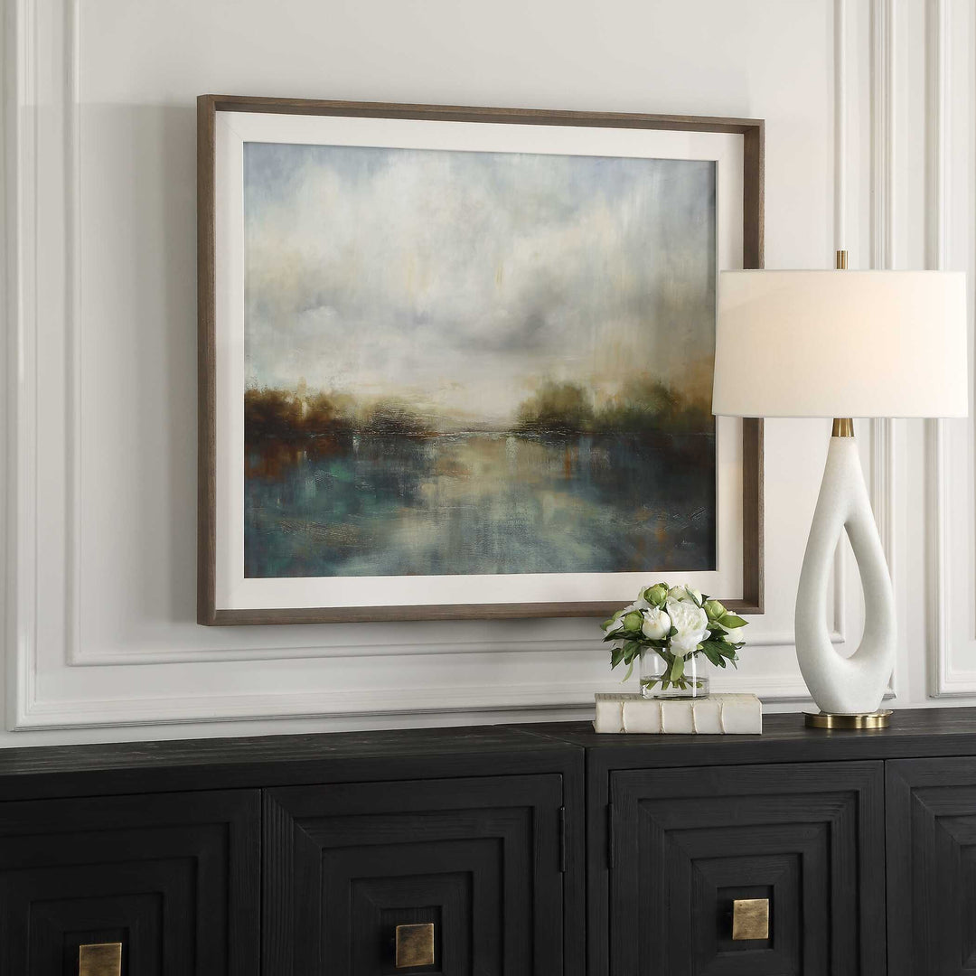 Blue Reverie Framed Abstract Lake Print Accessories Uttermost