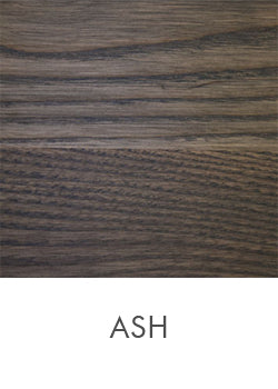 sample of ash wood showing grain in a charcoal grey finish