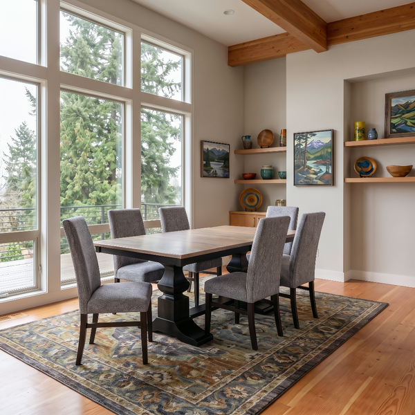 42x72 Dining Table with Eleanor Double Pedestal and 18" Leaf