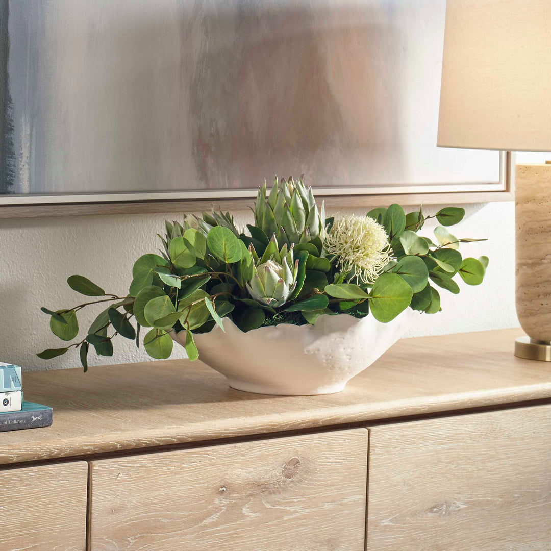 Protea Blooms White Bowl Centerpiece Accessories Uttermost