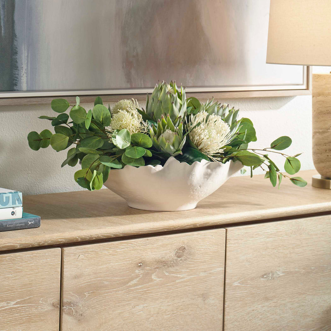 Protea Blooms White Bowl Centerpiece Accessories Uttermost