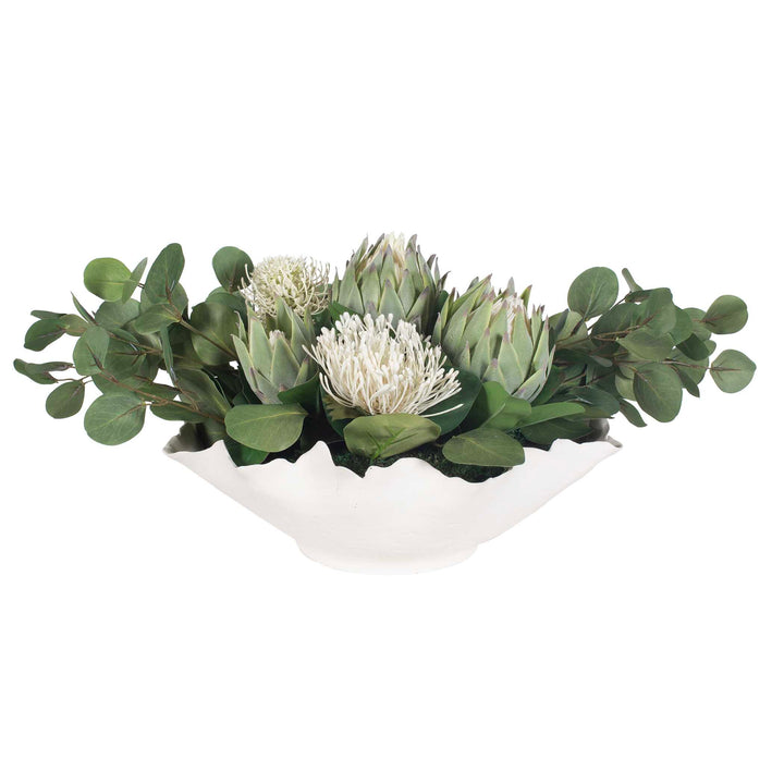 Protea Blooms White Bowl Centerpiece Accessories Uttermost