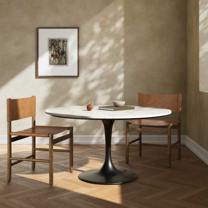 Powell 55" Dining Table, White Marble Dining Room Four Hands