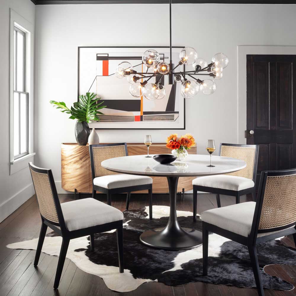 Powell 55" Dining Table, White Marble Dining Room Four Hands