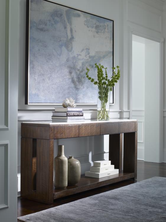 Citation Warner Console Table With Stone Top, Brunette Living Room Century