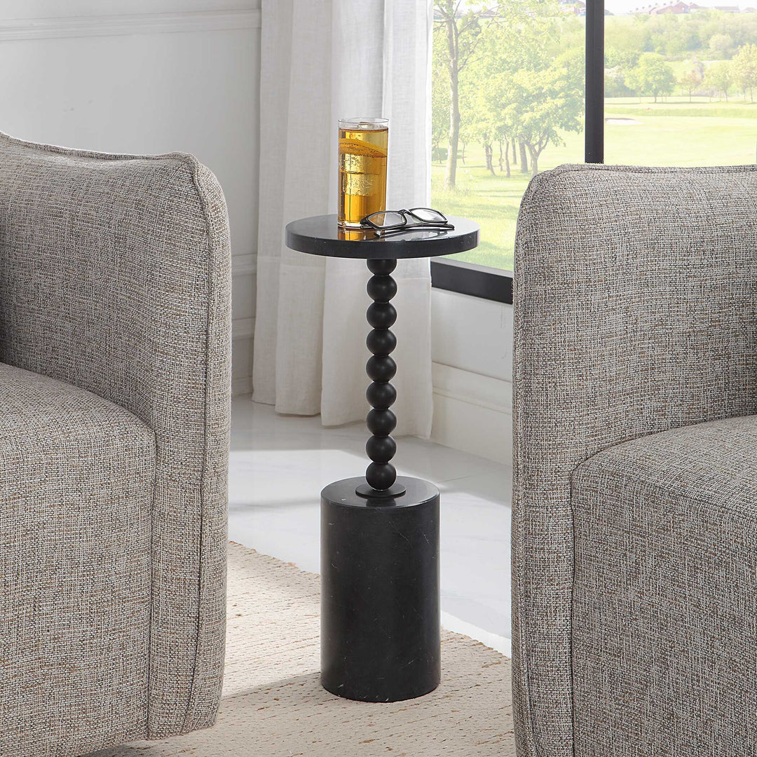 Bead Black Marble Drink Table Living Room Uttermost
