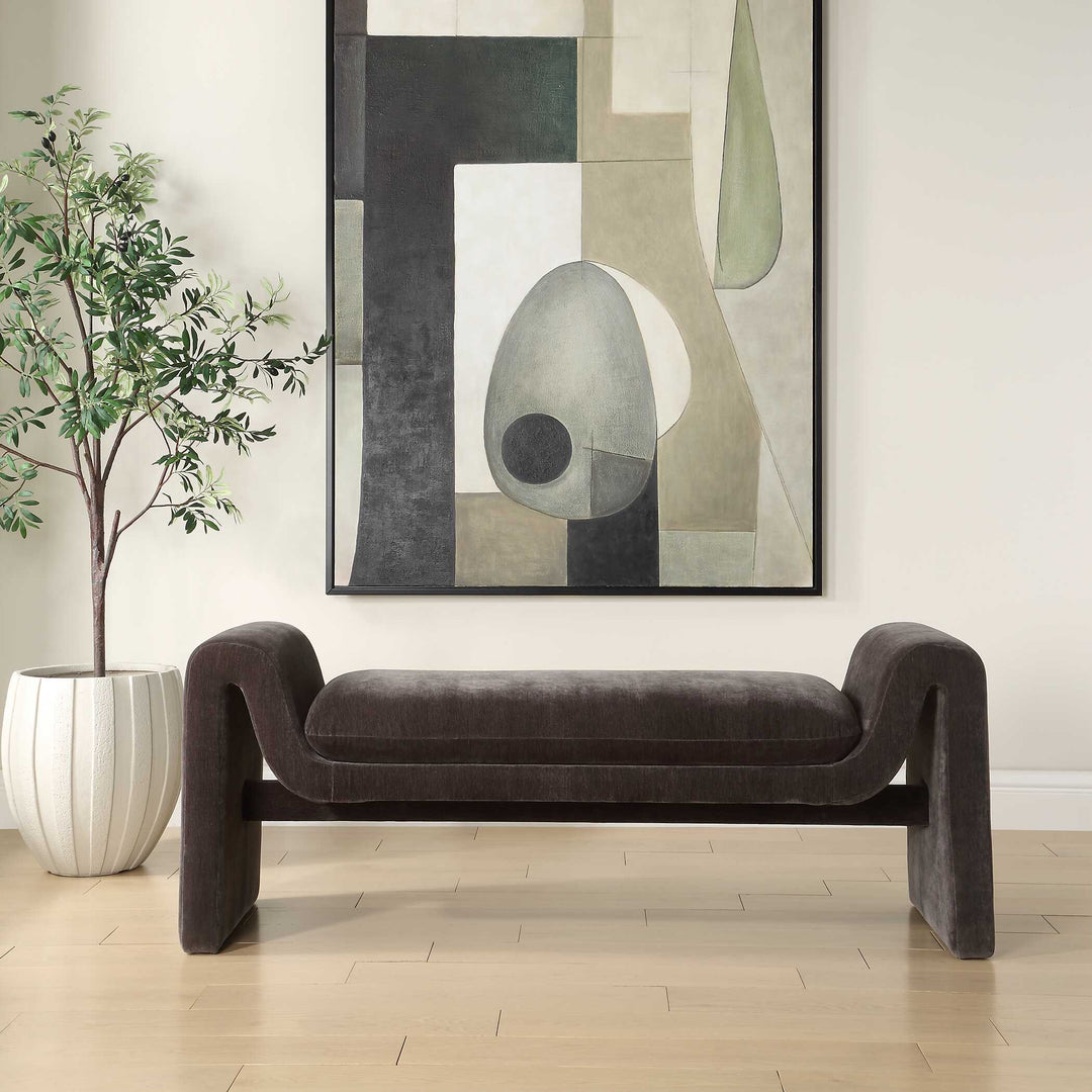Manson Modern Charcoal Bench Living Room Uttermost