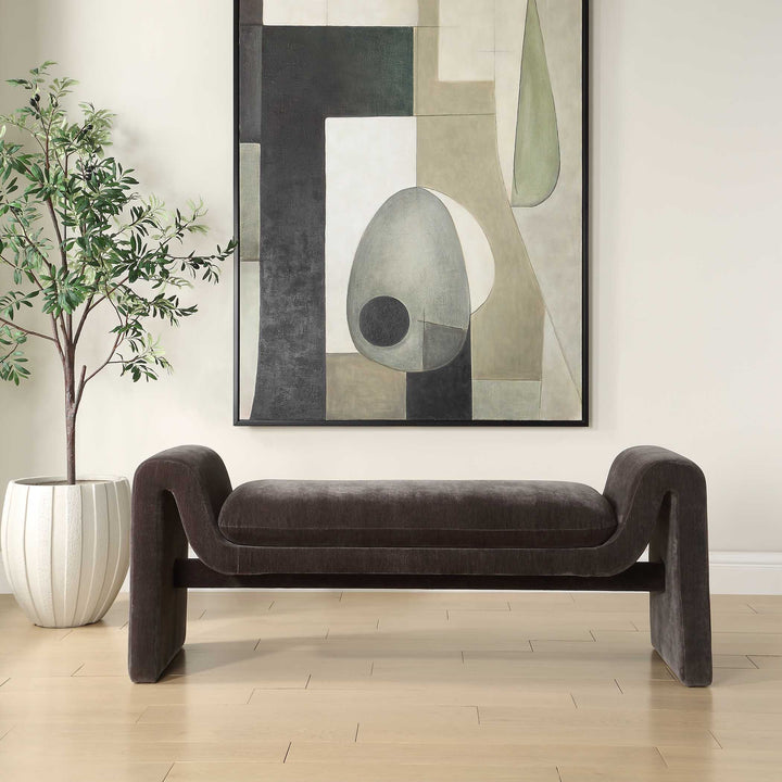 Manson Modern Charcoal Bench Living Room Uttermost