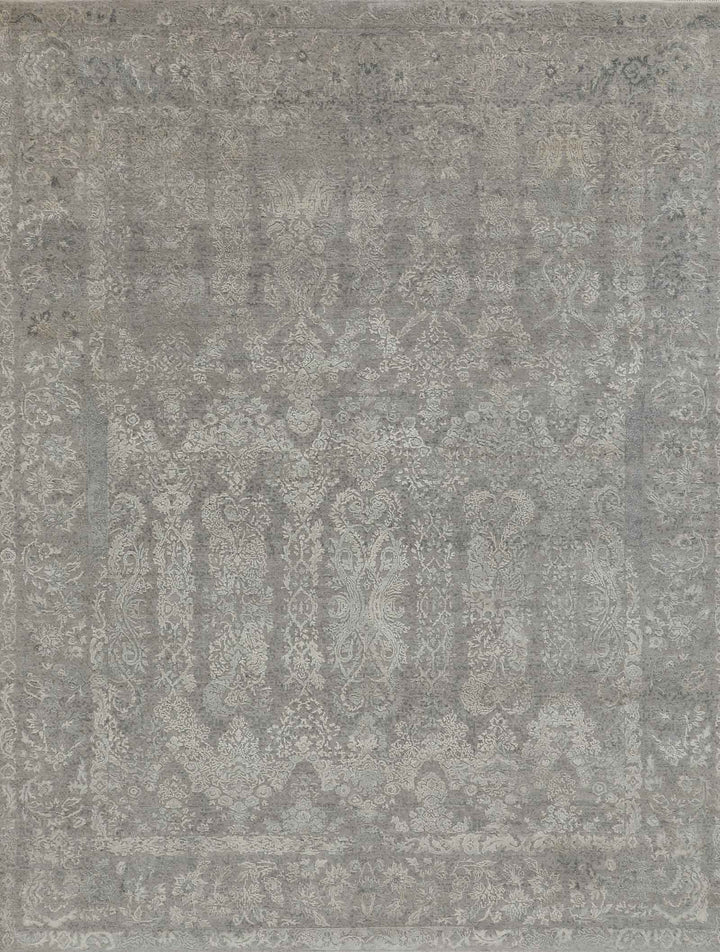 Transitional/Traditional Grey/Silver Wool Area Rug: Mafi Signature Modi LUX-636 (Hand-Knotted Area Rug)