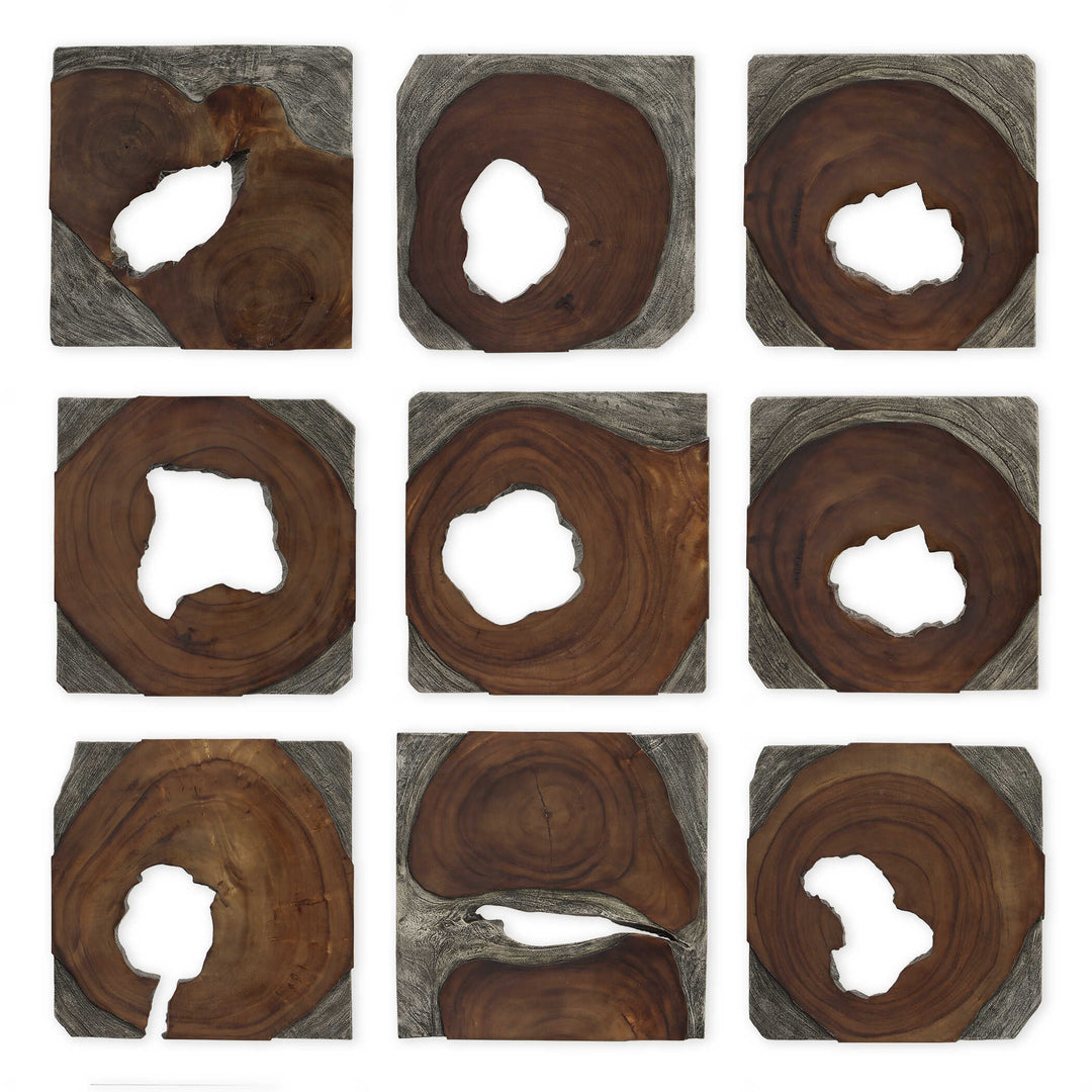 Jungle Wood Paneled Wall Art Set of 9 Accessories Uttermost