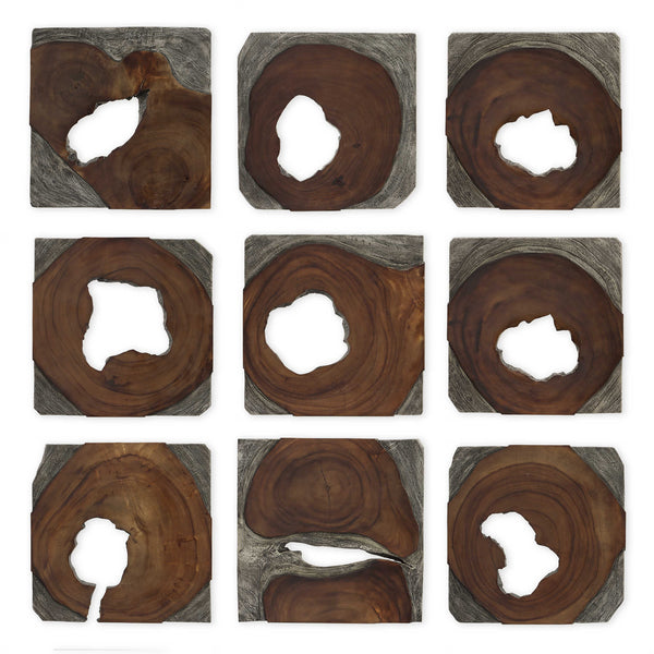 Jungle Wood Paneled Wall Art Set of 9