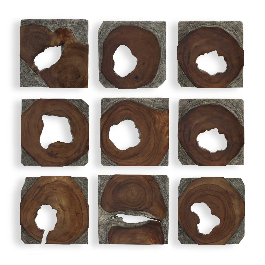 Jungle Wood Paneled Wall Art Set of 9 Accessories Uttermost