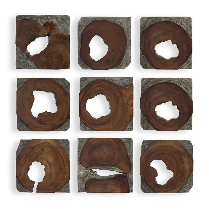 Jungle Wood Paneled Wall Art Set of 9 Accessories Uttermost