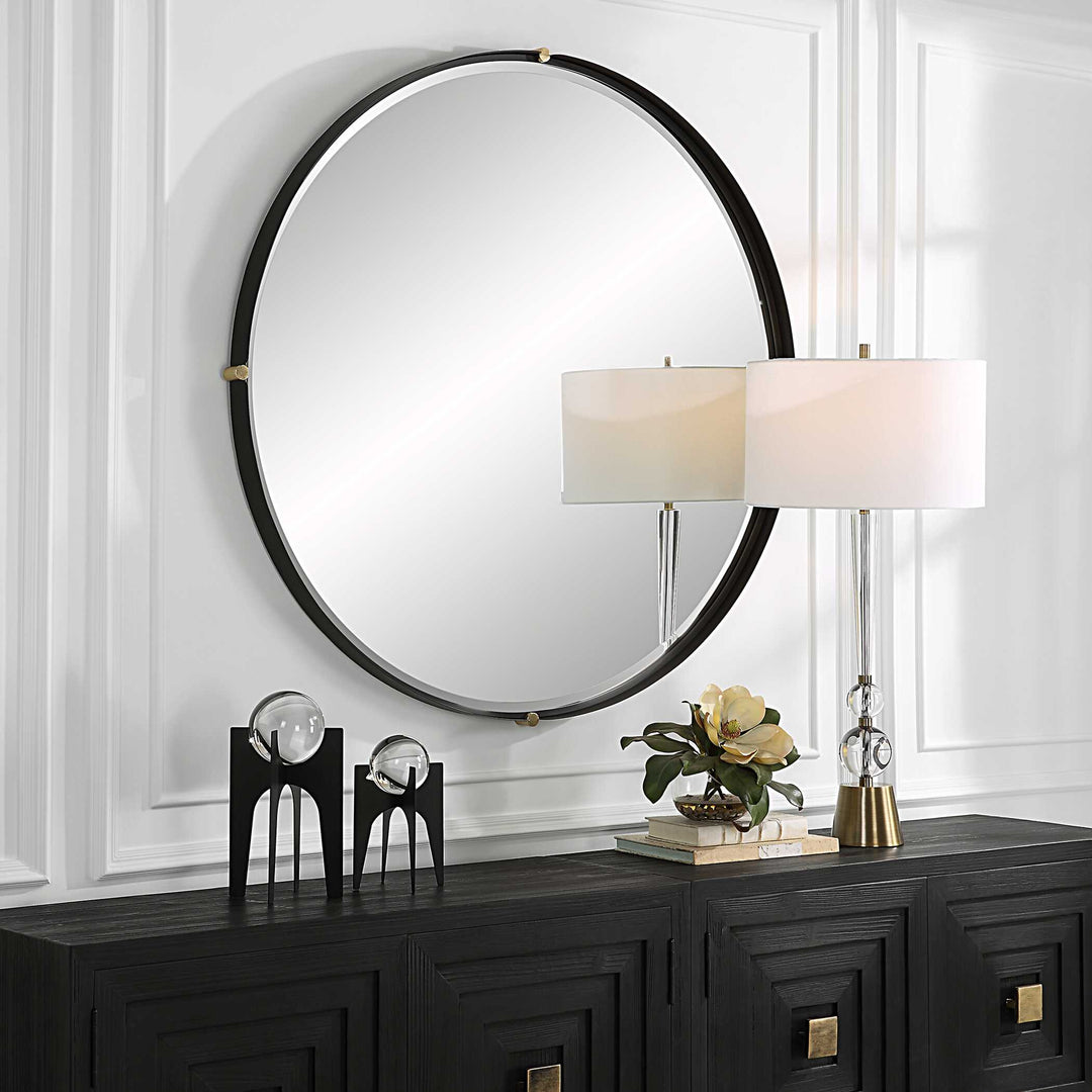 Bonded Round Black Mirror Accessories Uttermost