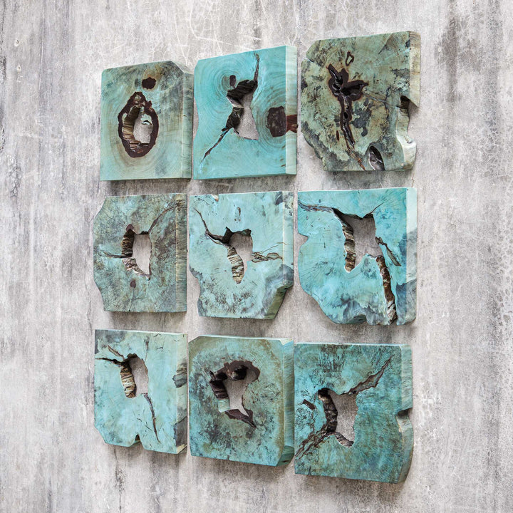 Bahati Wood Wall Décor In Blue Set of 9 Accessories Uttermost
