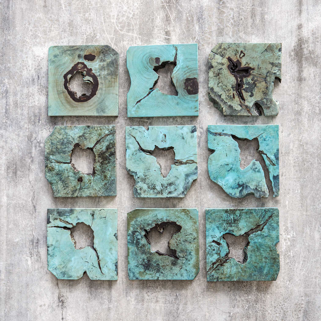 Bahati Wood Wall Décor In Blue Set of 9 Accessories Uttermost