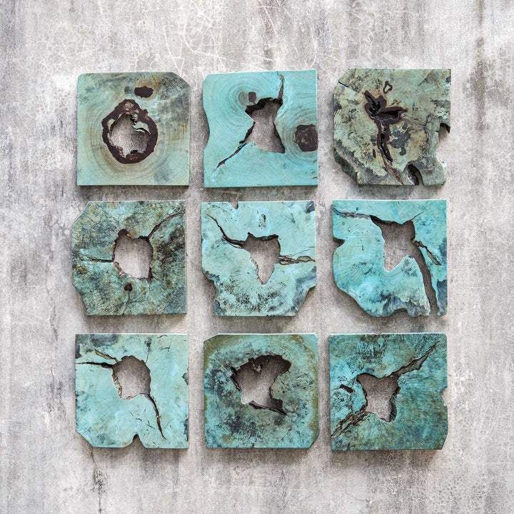 Bahati Wood Wall Décor In Blue Set of 9 Accessories Uttermost