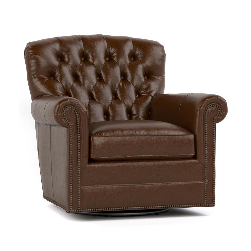 Wharton Tufted Swivel Chair Living Room Stickley Durango Brown  