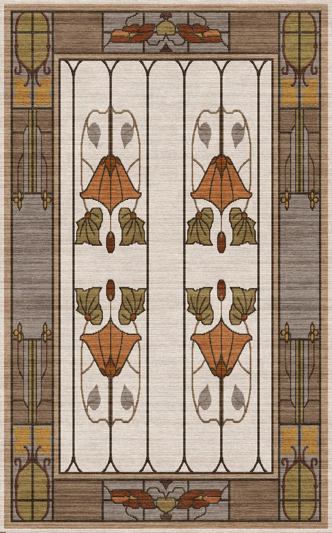 Falling Leaves Stickley Rug Stickley Garden Window RU-1520 (Ivory/White Modern/Bohemian Hand ...