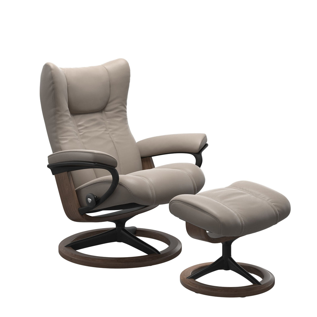 Stressless Wing Signature Chair & Ottoman Living Room Ekornes Small Paloma Dark Mushroom Walnut Finish