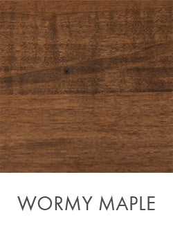 sample of wormy maple wood showing grain in a medium brown finish