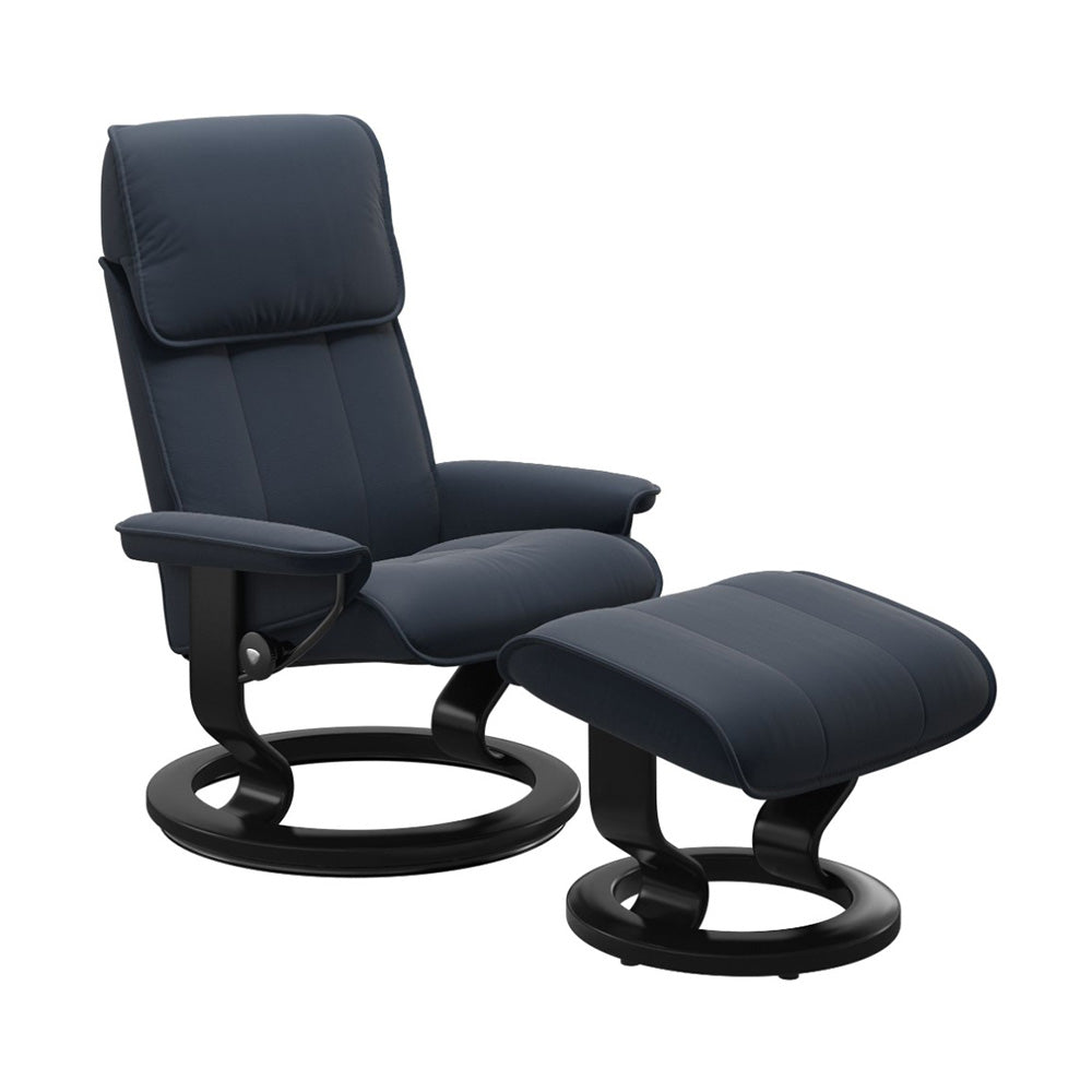 Stressless Admiral Classic Chair & Ottoman Living Room Ekornes Large Paloma Oxford Blue Black