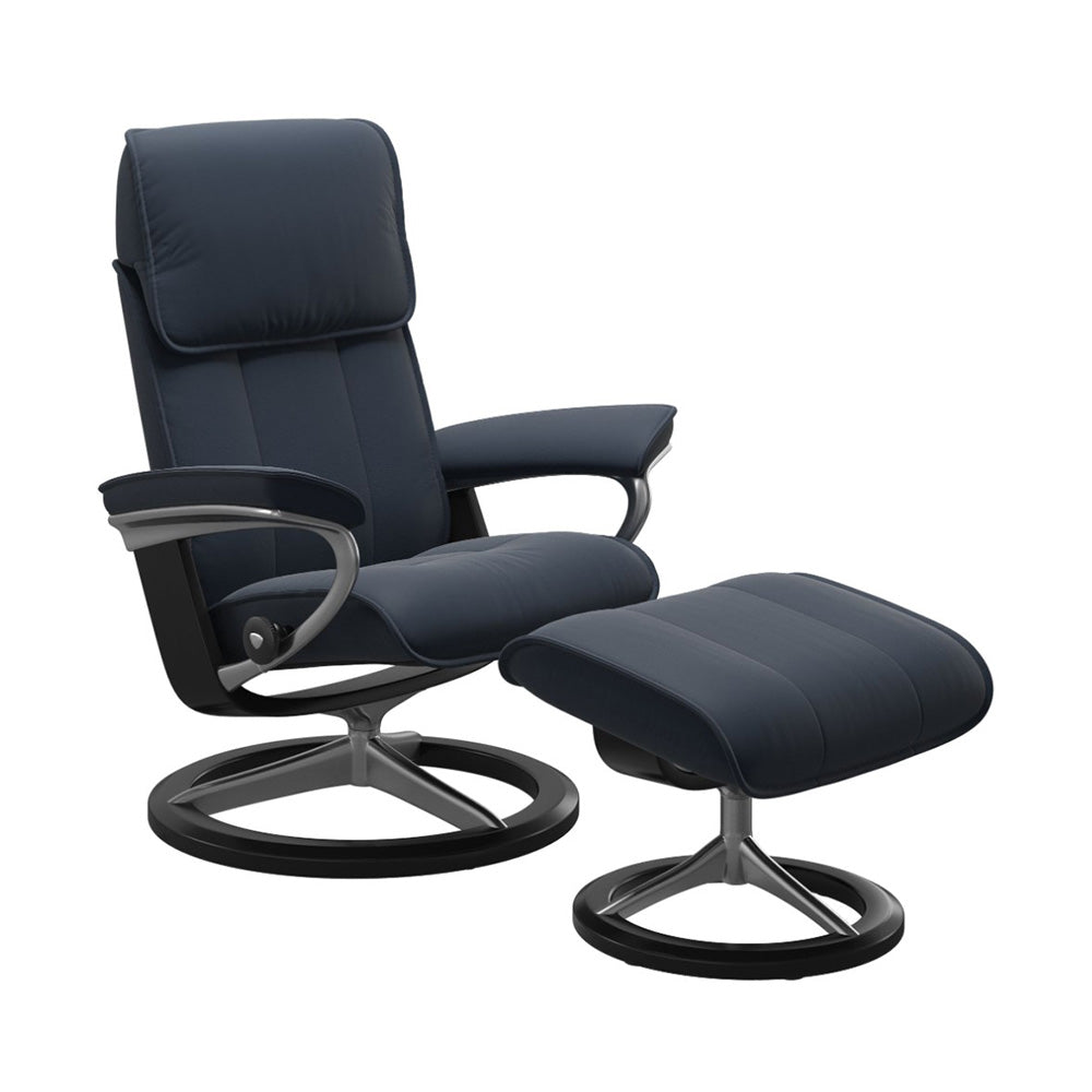 Stressless Admiral Signature Chair & Ottoman Living Room Ekornes Large Paloma Oxford Blue Black